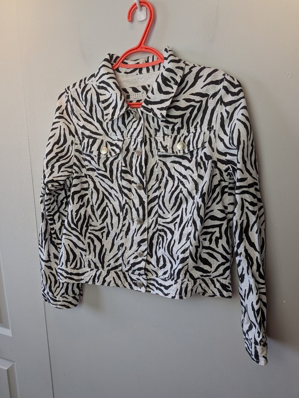 CAROLE LITTLE 100% Linen Zebra Print CROP Blazer Button Closure Size PM (S-M)